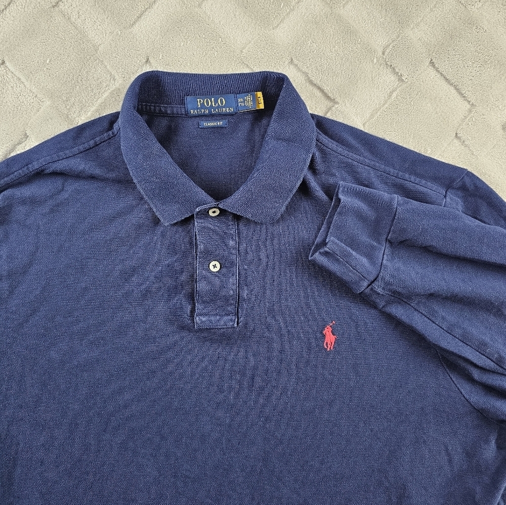 Polo by Ralph Lauren Classic Fit Long Sleeve Polo Shirt Mens 2XL Navy Blue